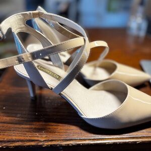 Louise et Cie Patent Leather Cream Cross-Strap Heels Medium Heel